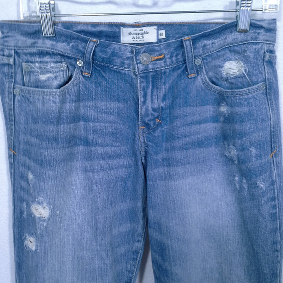 Abercrombie & Fitch jeans Sz 4R Madison Boot cut Low rise Distressed Lt med blue - Picture 6 of 14